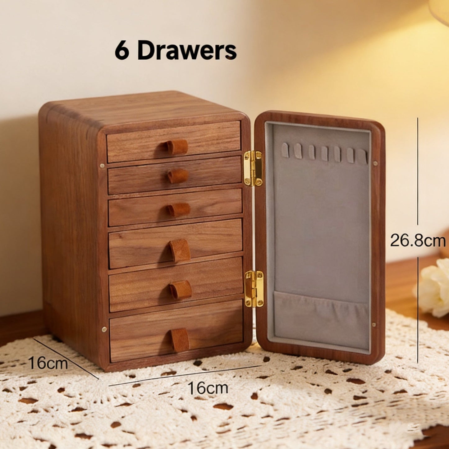 Coffret à bijoux Atelier en noyer avec 6 tiroirs