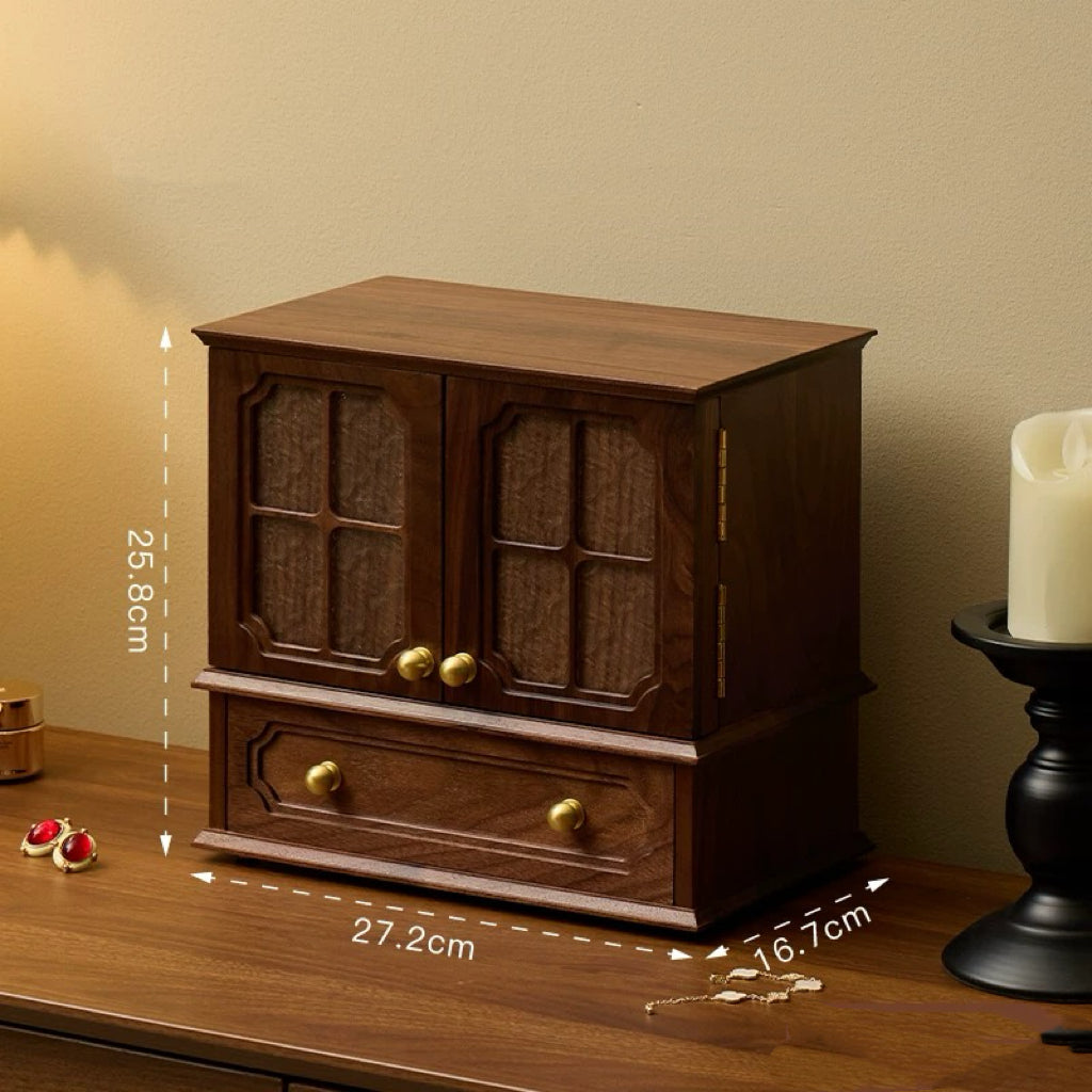 Schmuckaufbewahrungsschrank aus massivem Walnussholz mit Glanzmuster