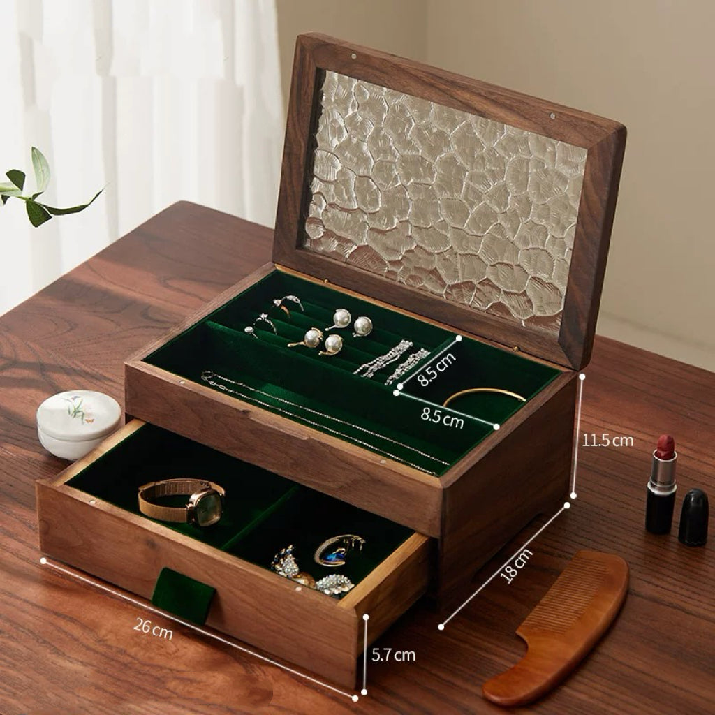 Boîte à bijoux Elowen en bois massif et verre texturé