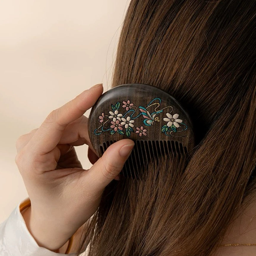 Vera Hand-Painted Wooden Fine-Tooth Comb