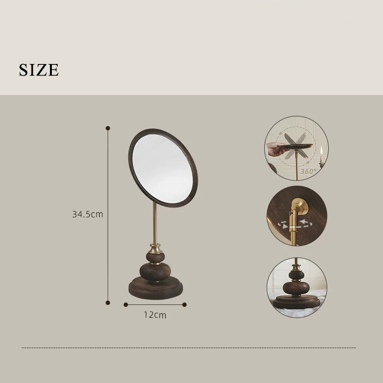 Miroir de maquillage de table en bois style rétro Élégance