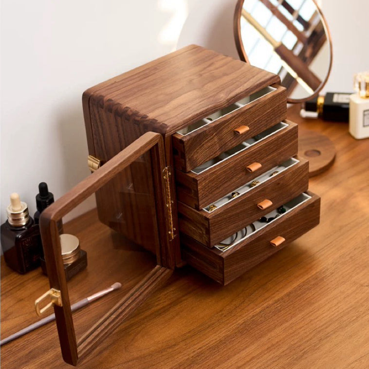 Premium walnut 360° rotating jewelry organizer by Glintia