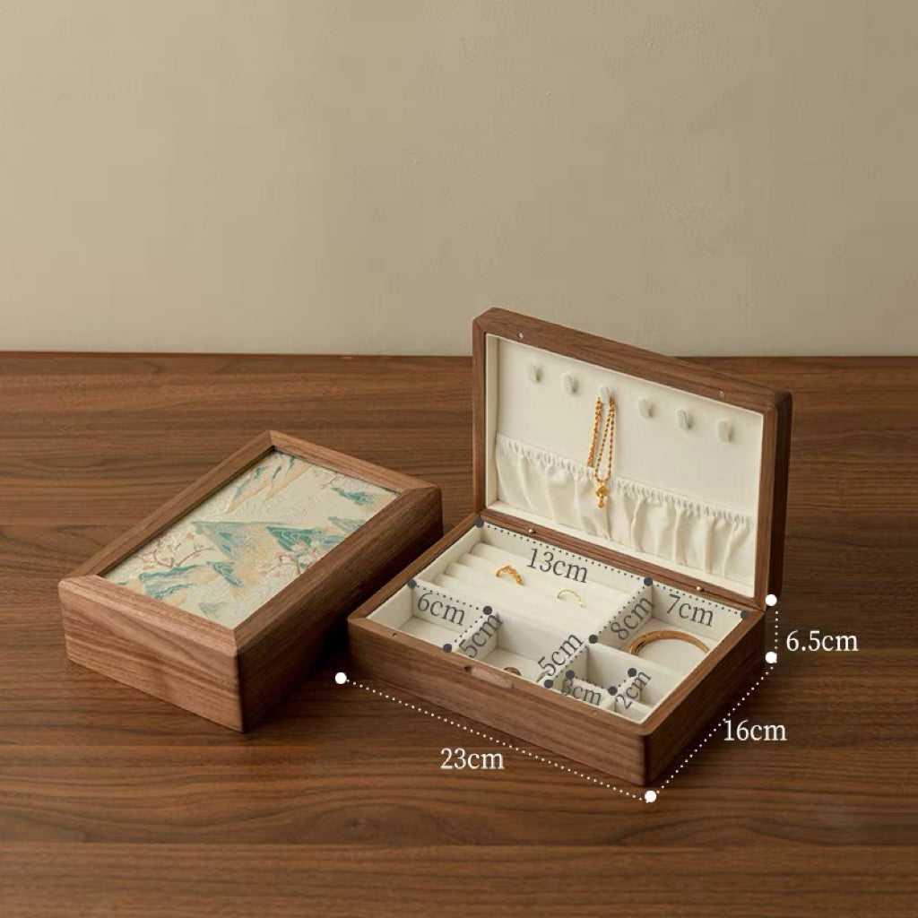 Louise Embroidered Walnut Jewelry Box