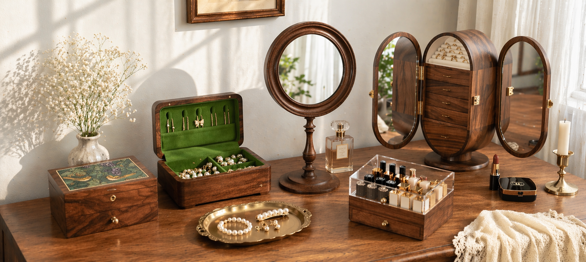 wooden makeup organizer