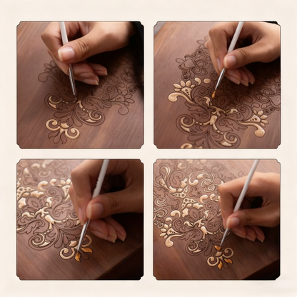 Künstlerisch bemalte, abschließbare Schmuckschatulle aus Walnussholz