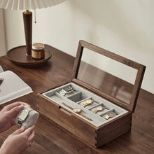 Zeitlose, minimalistische Uhrenbox aus Walnussholz mit Glasdeckel