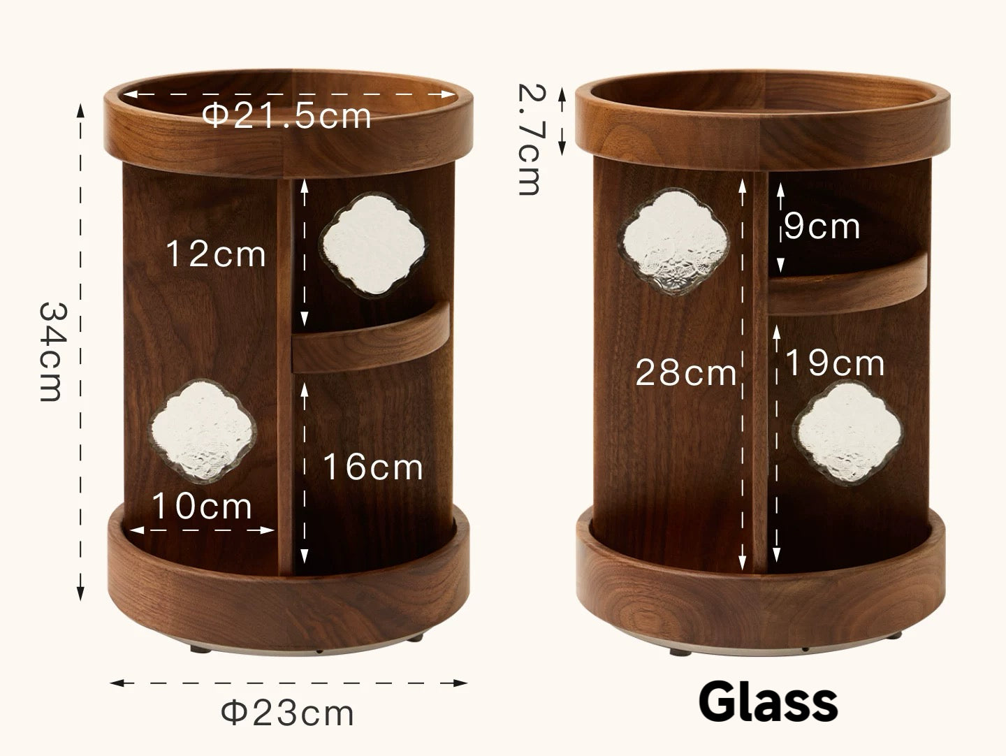 Armoire de rangement pour maquillage Amora en noyer massif