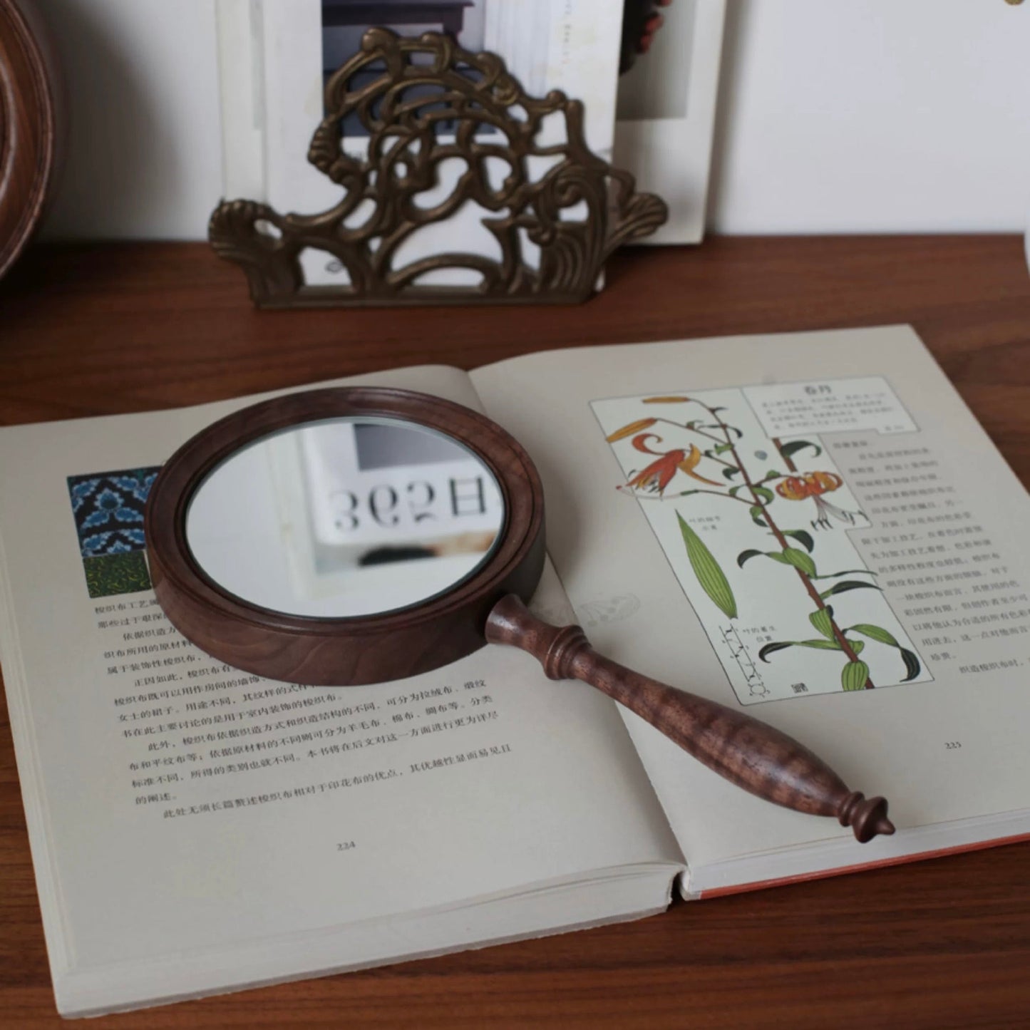 Mirora Retro Style Walnuss Handspiegel