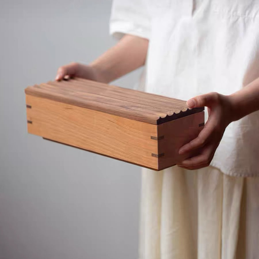 Elara Solid Wood Ripple Lid Storage Box