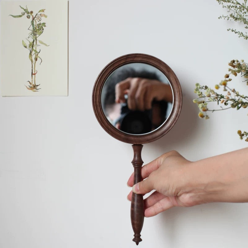 Mirora Retro Style Walnuss Handspiegel