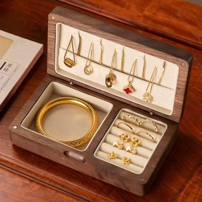 Schmuckkästchen im Retro-Stil aus Walnuss- und Rosenholz, Safranfarben