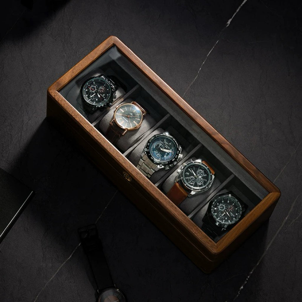 Aero wooden watch collection box with transparent top