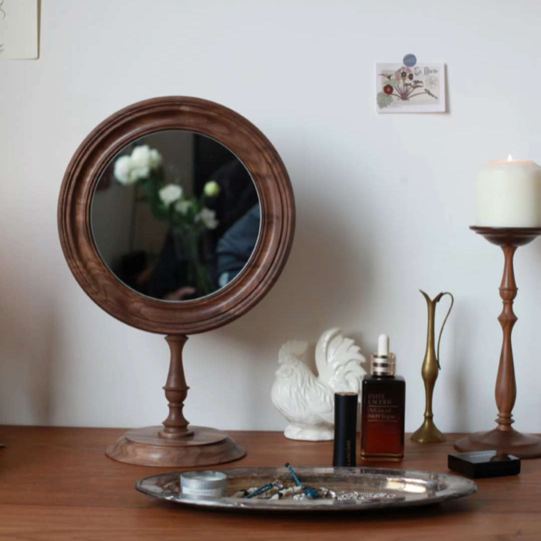 Antique Wooden Makeup Mirror for Bedroom Decor
