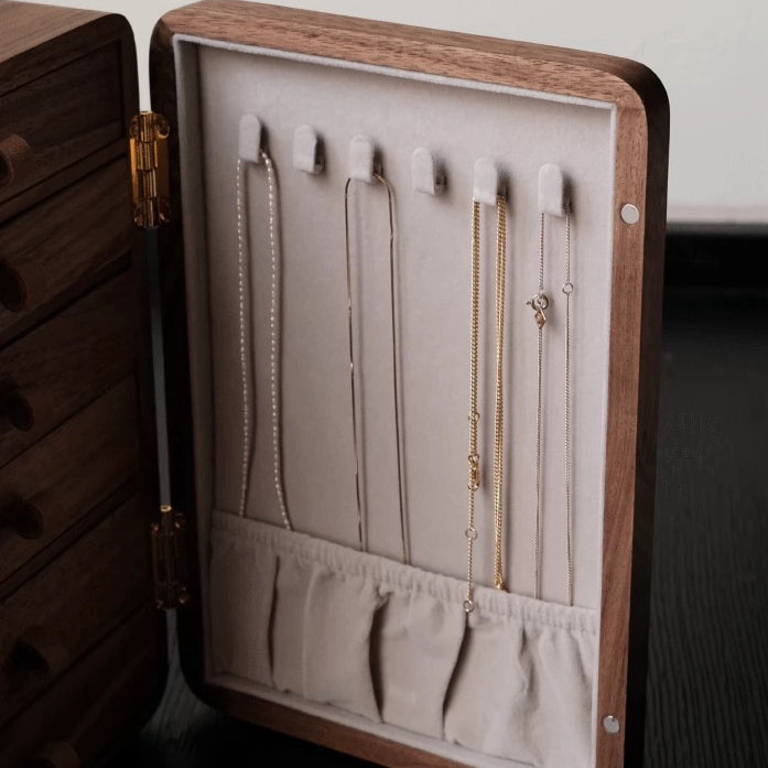 Artora solid walnut jewelry box with decorative craftsmanship