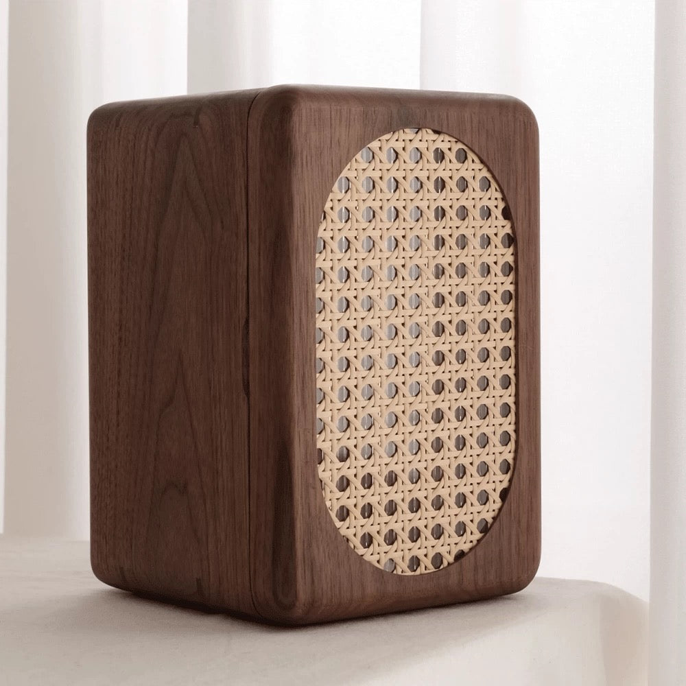 Black walnut jewelry chest with detailed decorative front panel