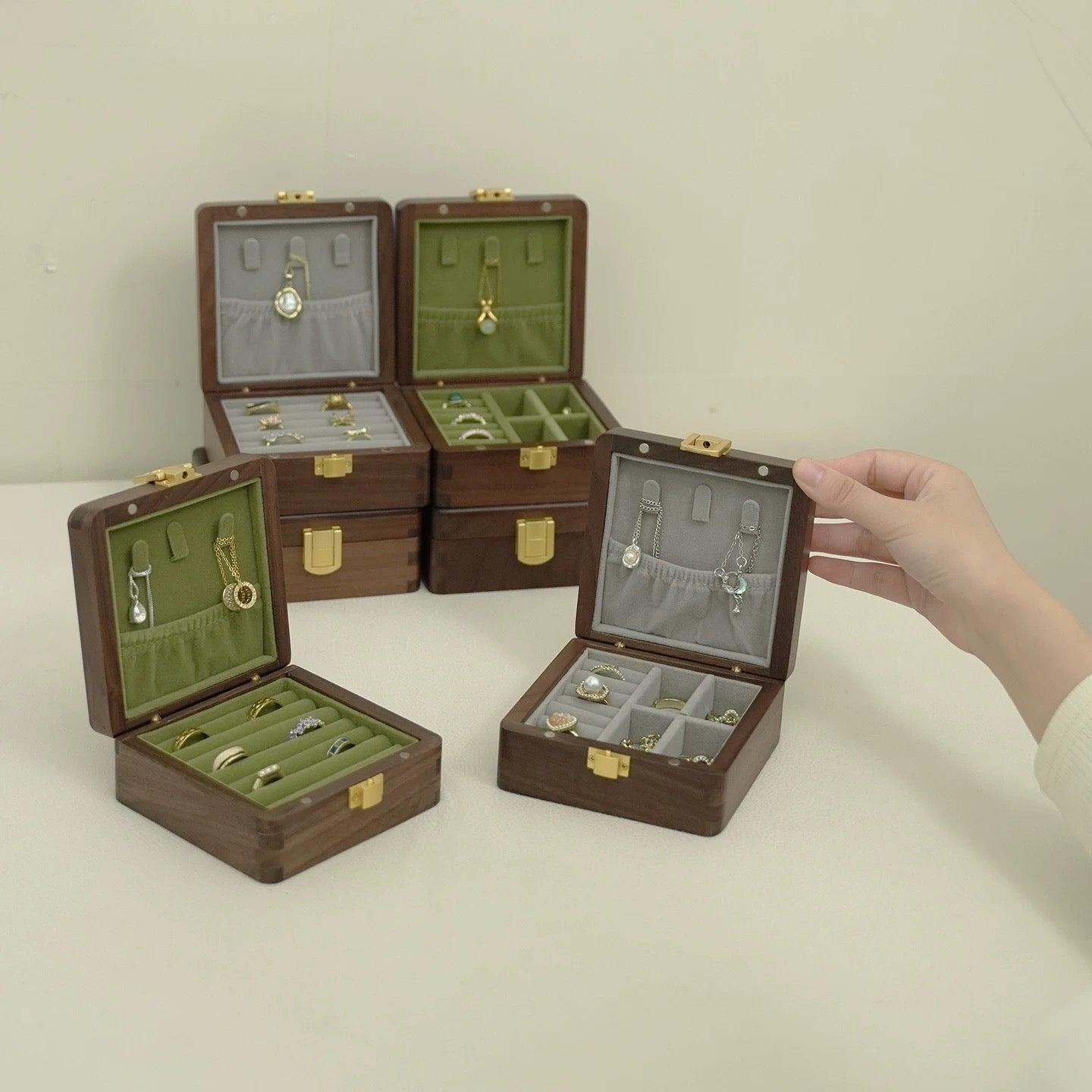 Calen wooden jewelry box made from solid walnut