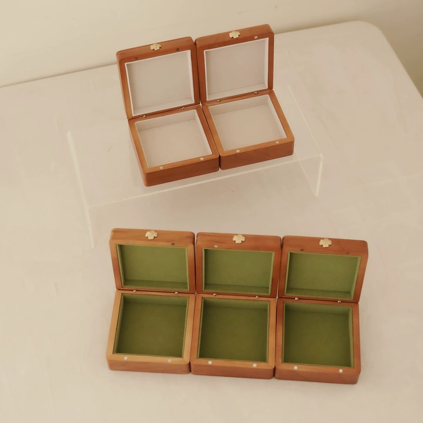 Cherry wood jewelry organizer with unique art glass top