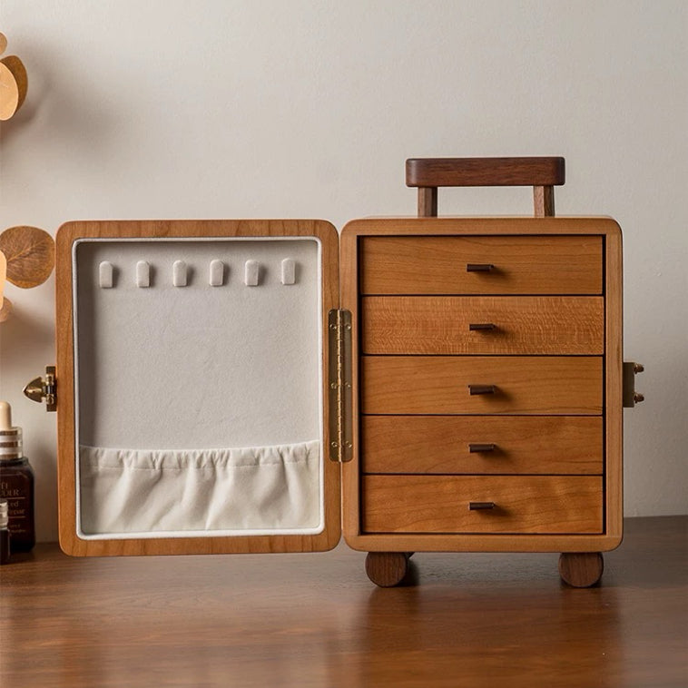 Creative Suitcase Solid Wood Jewelry Box holding earrings