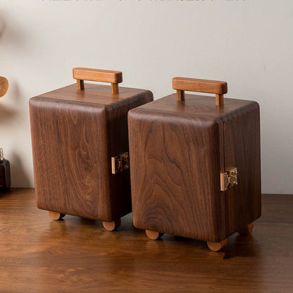 Creative Suitcase Solid Wood Jewelry Box on wooden table