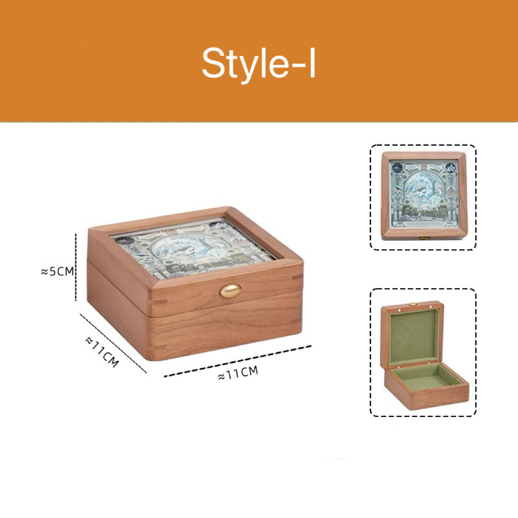 Creative art glass–top jewelry box made of solid cherry wood