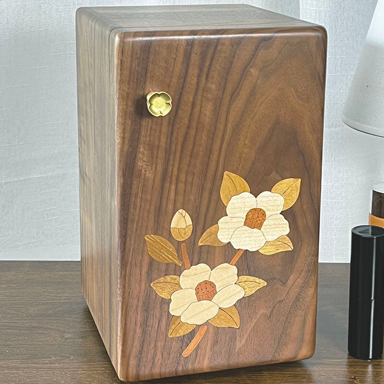 Decorative floral walnut jewelry box for gift presentation