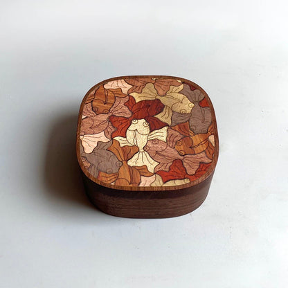 Elegant Inlaya Handmade Walnut Retro Print Magnetic Jewelry Box