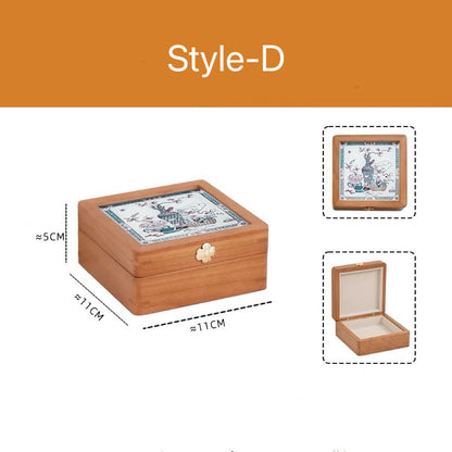 Elegant cherry jewelry box with art-inspired glass lid by Merrin