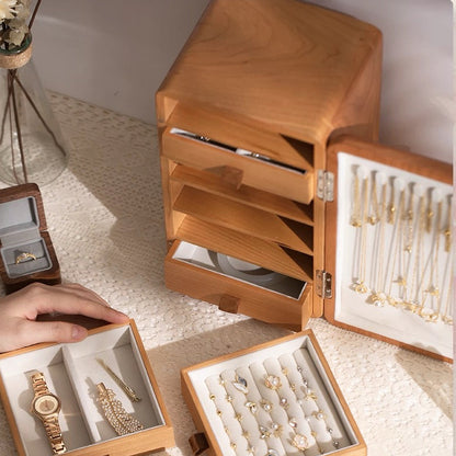 Elegant cherry wood jewelry organizer chest