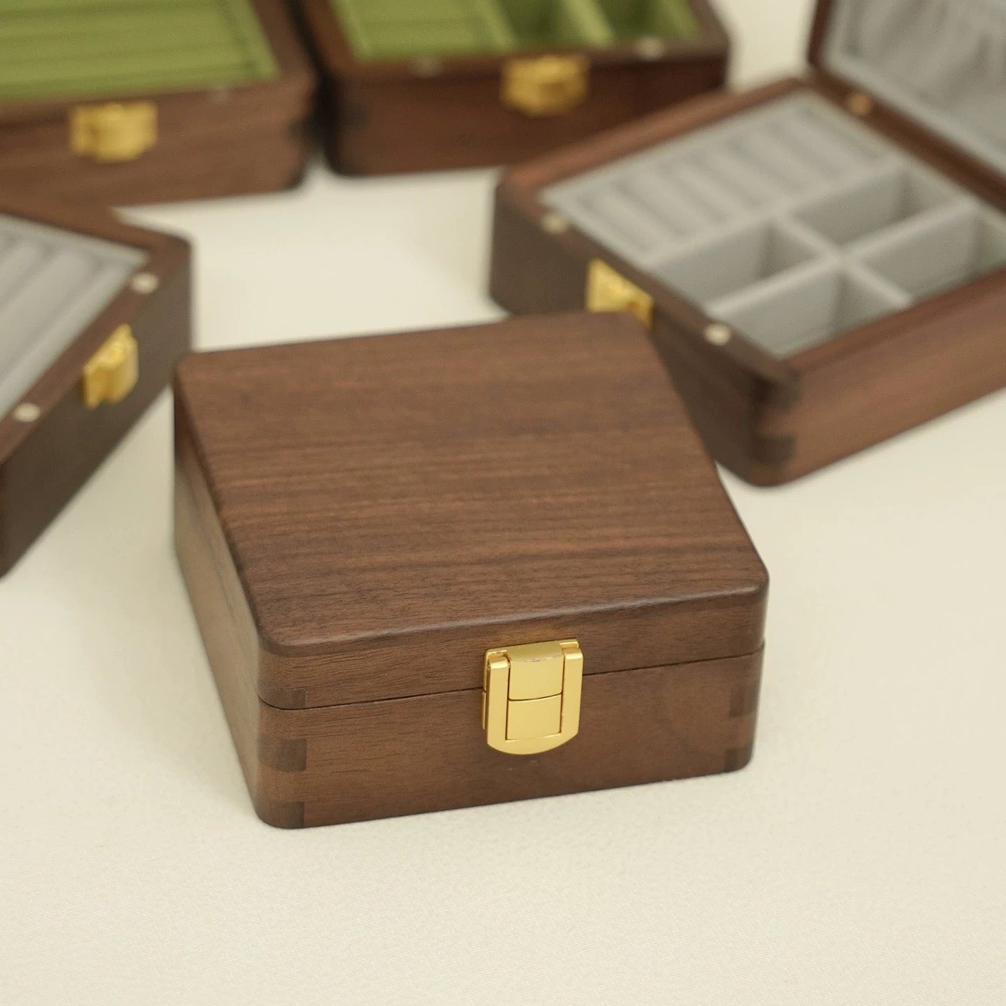 Elegant walnut jewelry box with natural wood grain