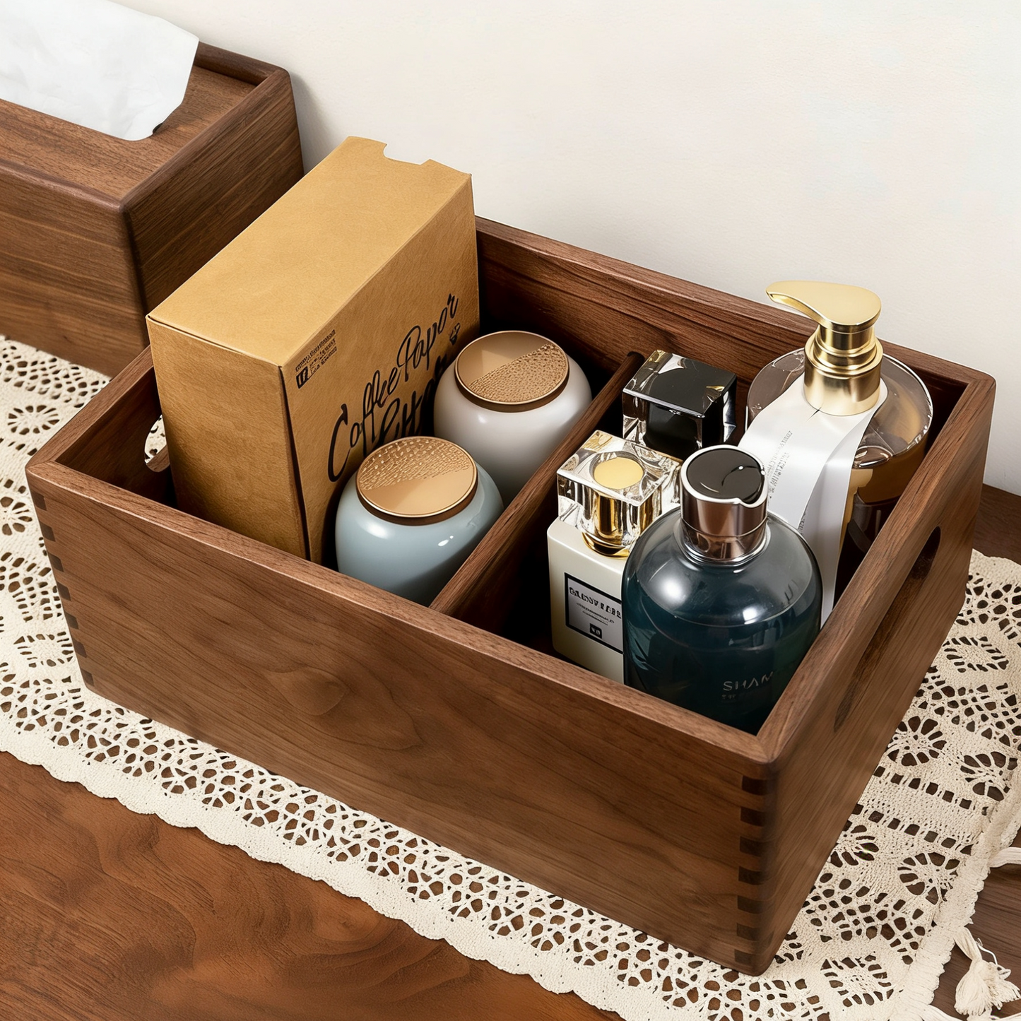 Paula Solid Walnut Makeup Organizer