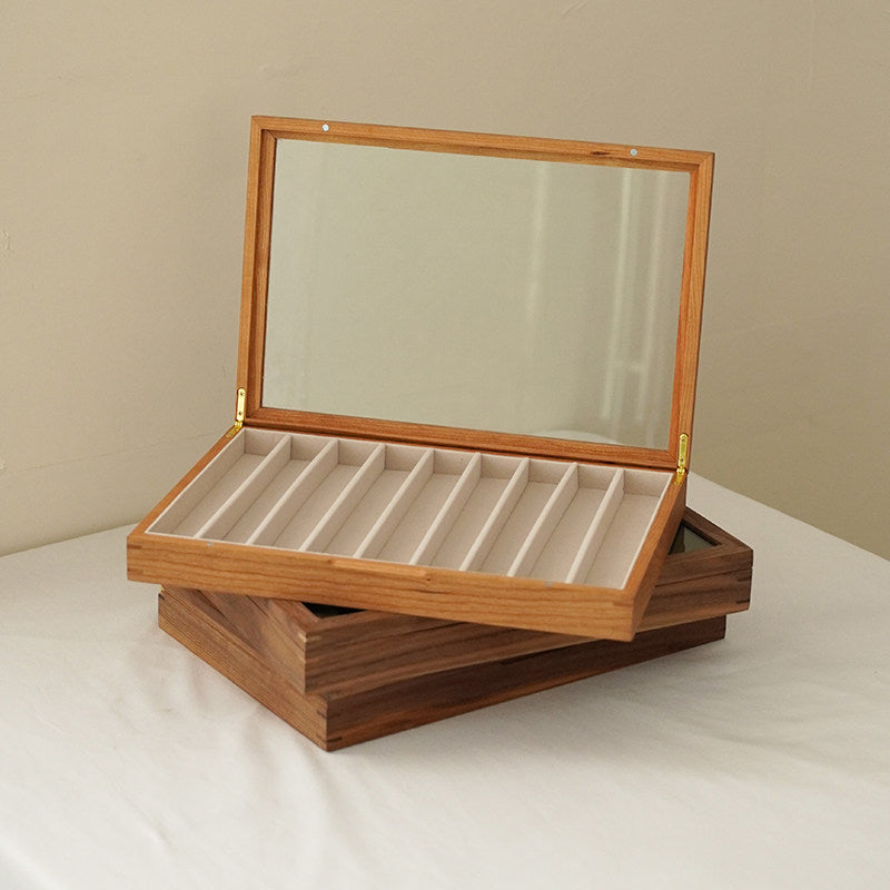 Fendry handcrafted wooden necklace jewelry box with glass window