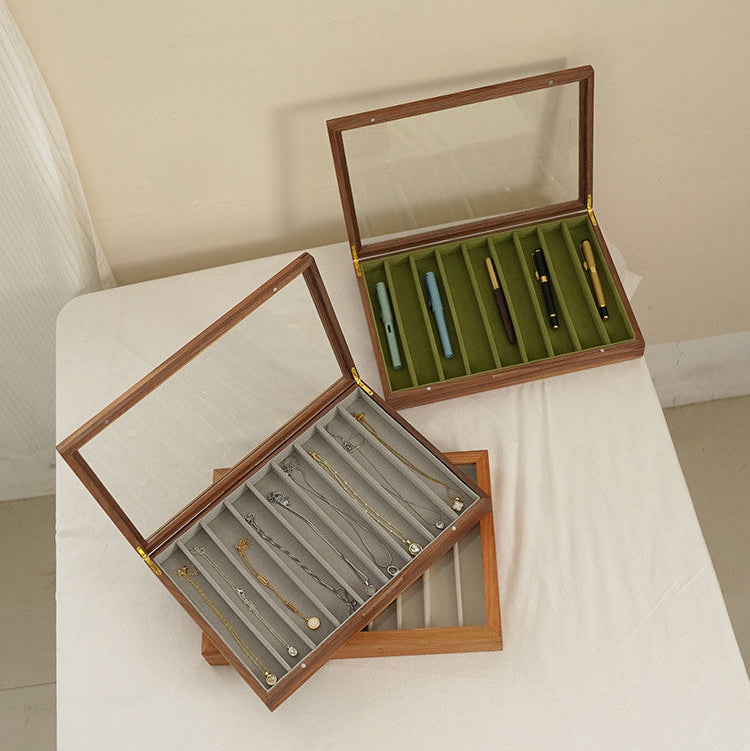 Fendry natural wood necklace box with clear viewing lid