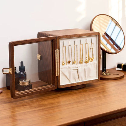 Glintia handcrafted walnut dual-sided rotating jewelry box