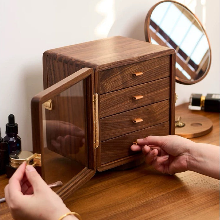 Glintia walnut jewelry box with 360° rotation