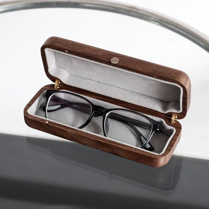 GrainCase walnut eyeglass case with sleek modern design