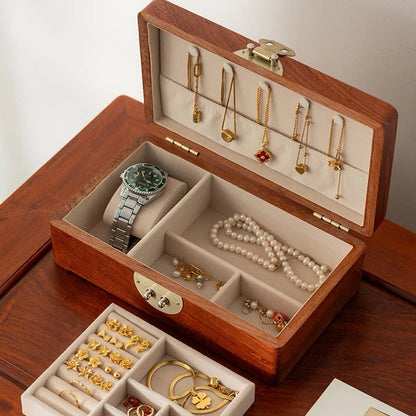 Schmuckkästchen im Retro-Stil aus Walnuss- und Rosenholz, Safranfarben