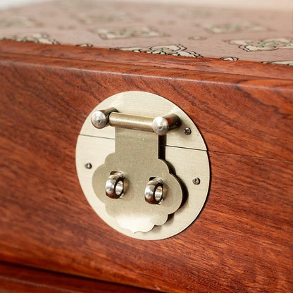 Schmuckkästchen im Retro-Stil aus Walnuss- und Rosenholz, Safranfarben