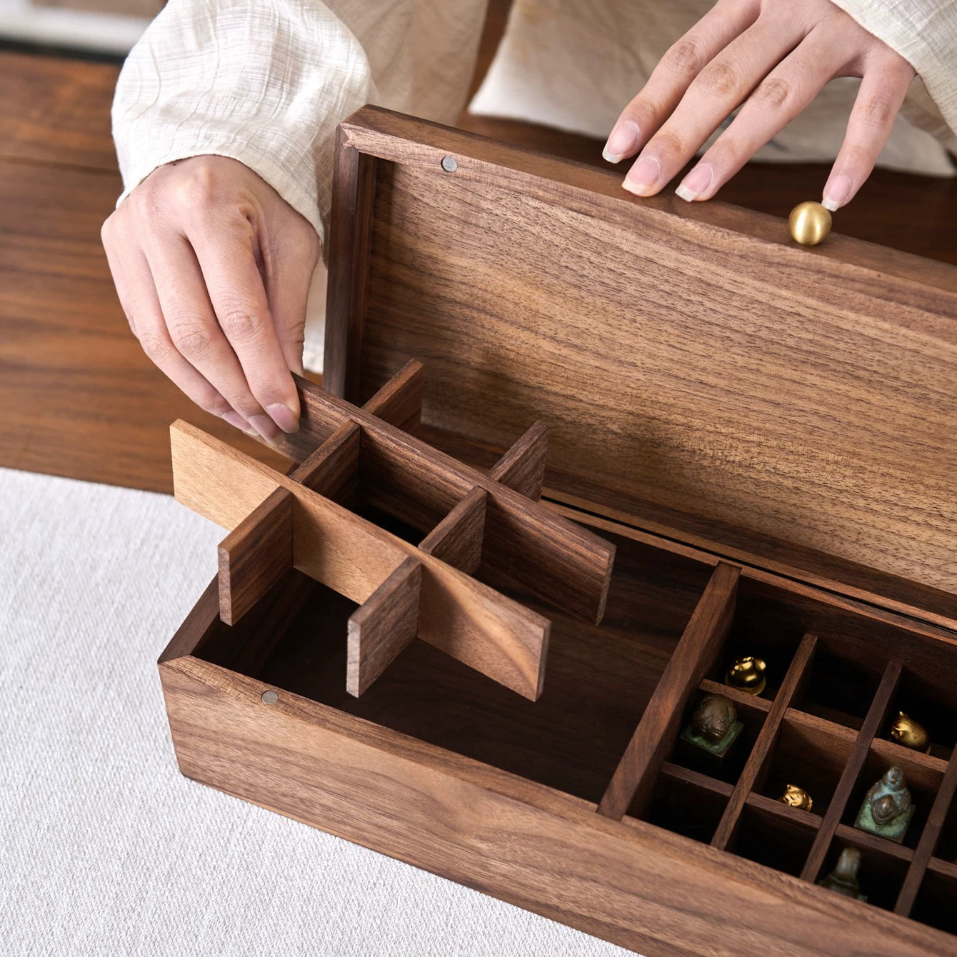 Emily Solid Walnut Storage Box for Essential Oils & Lipsticks