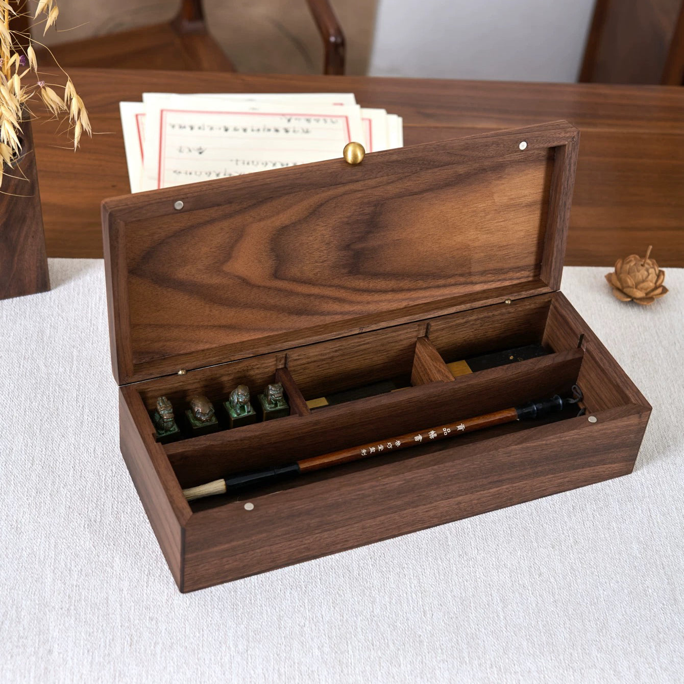Emily Solid Walnut Storage Box for Essential Oils & Lipsticks