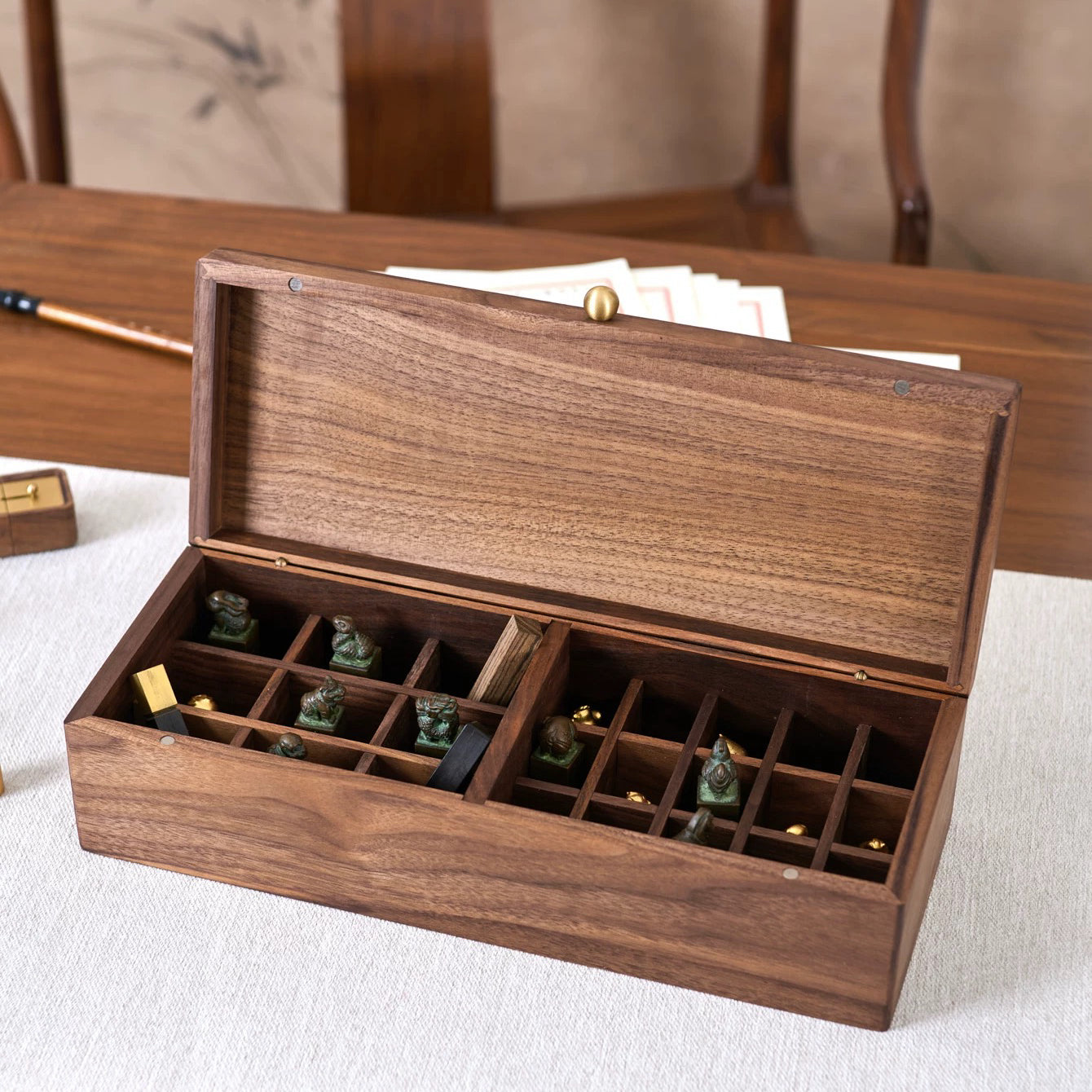 Emily Solid Walnut Storage Box for Essential Oils & Lipsticks