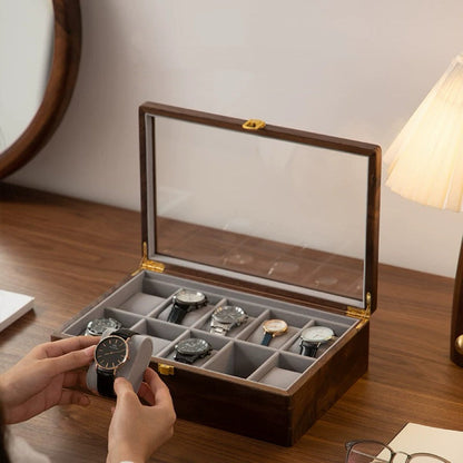 Collection de boîtes à montres Cadran en noyer massif avec couvercle en verre