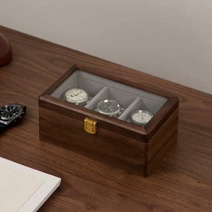Collection de boîtes à montres Cadran en noyer massif avec couvercle en verre