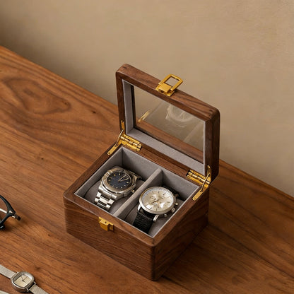 Collection de boîtes à montres Cadran en noyer massif avec couvercle en verre