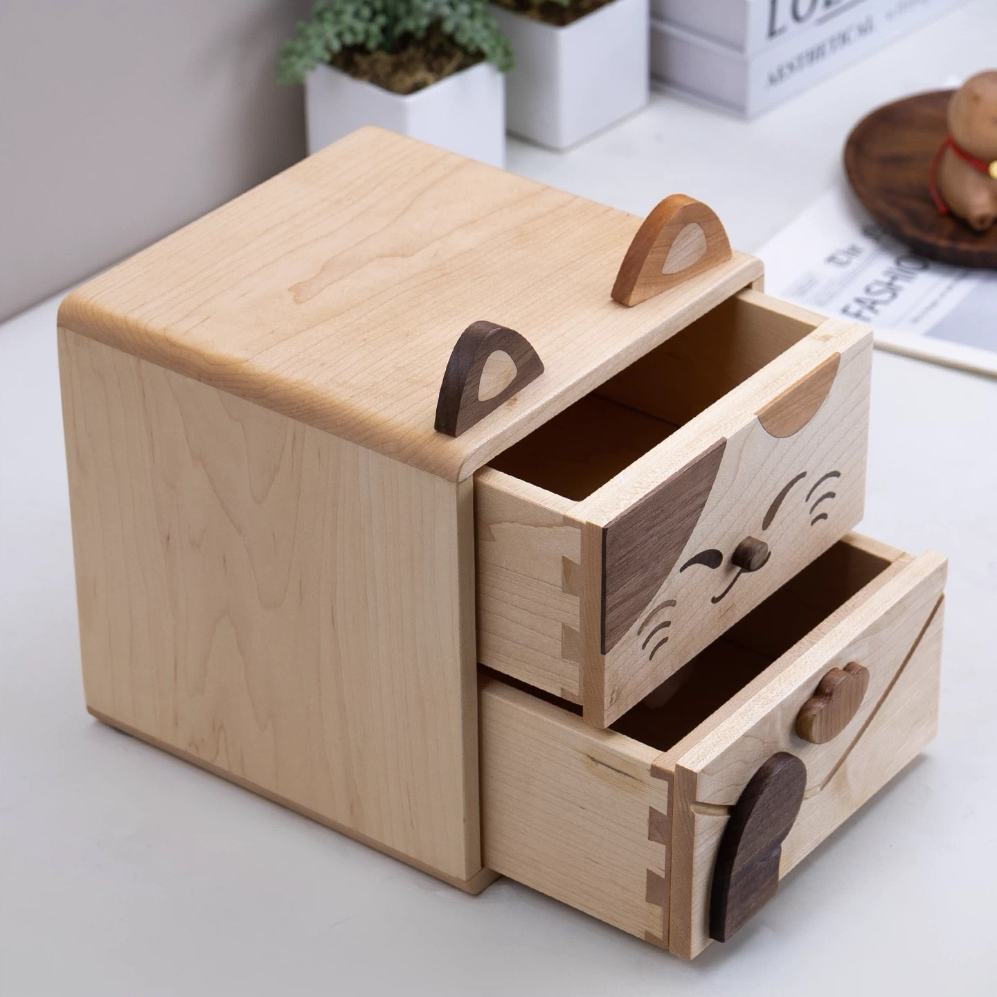 Armoires de rangement à deux tiroirs en bois massif Caddy