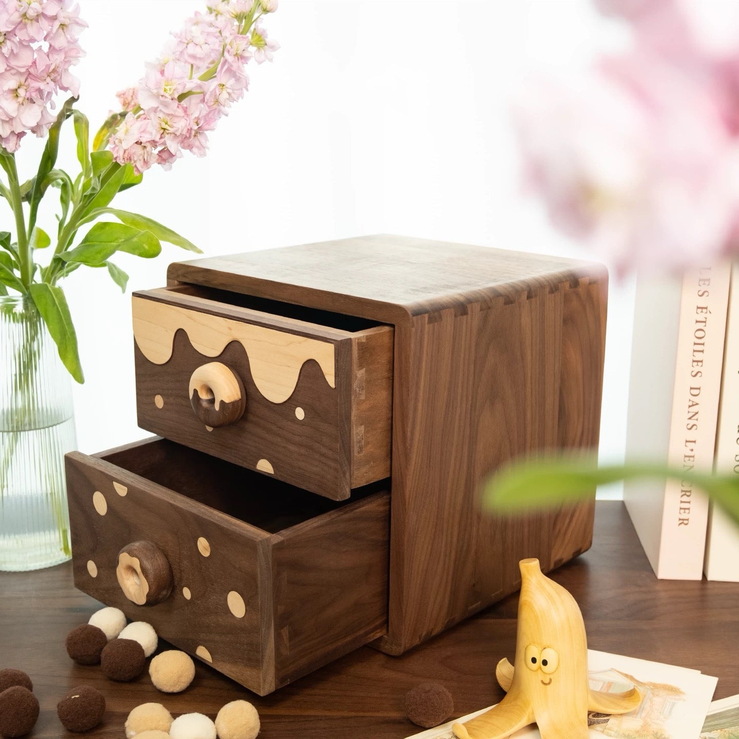 Armoires de rangement à deux tiroirs en bois massif Caddy