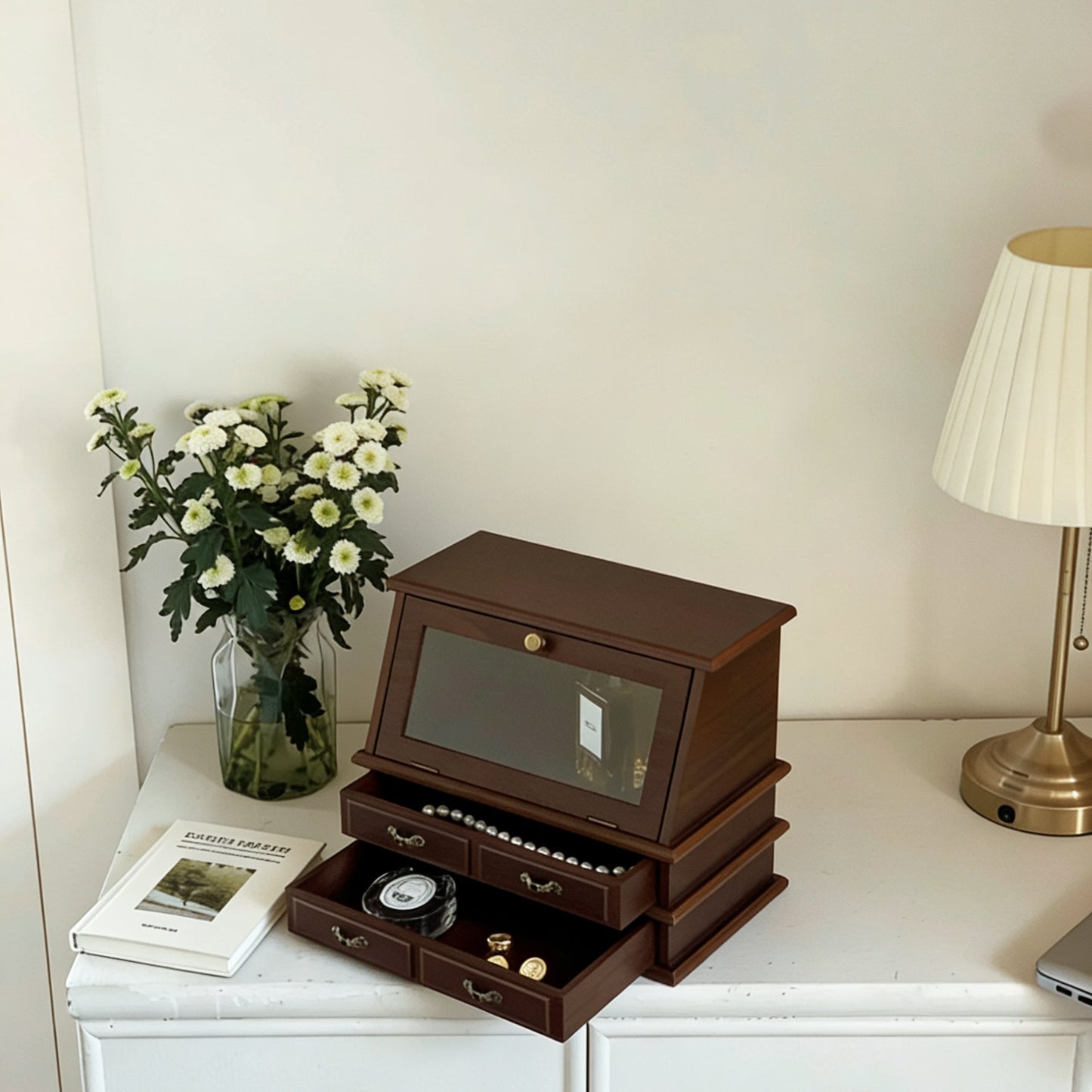 Armoire à bijoux en bois massif pour boudoir