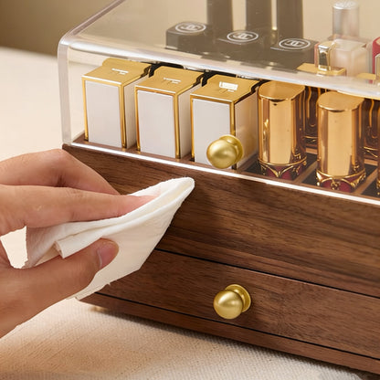 Boîte de rangement pour rouges à lèvres Vanity en noyer massif
