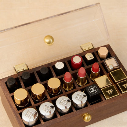 Boîte de rangement pour rouges à lèvres Vanity en noyer massif