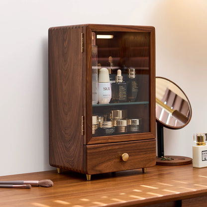 Armoire de rangement de maquillage Glam en noyer massif