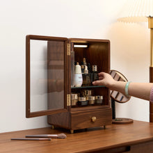 Anna Solid Walnut Skincare Storage Cabinet with Glass Door